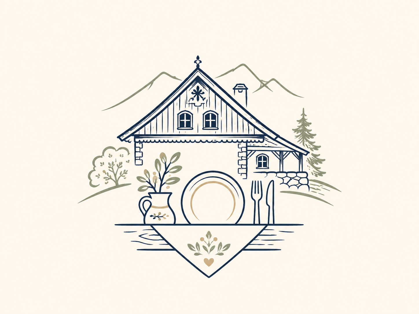 Minimalistyczna ilustracja regionalnej restauracji w okolicy Krynicy-Zdroju