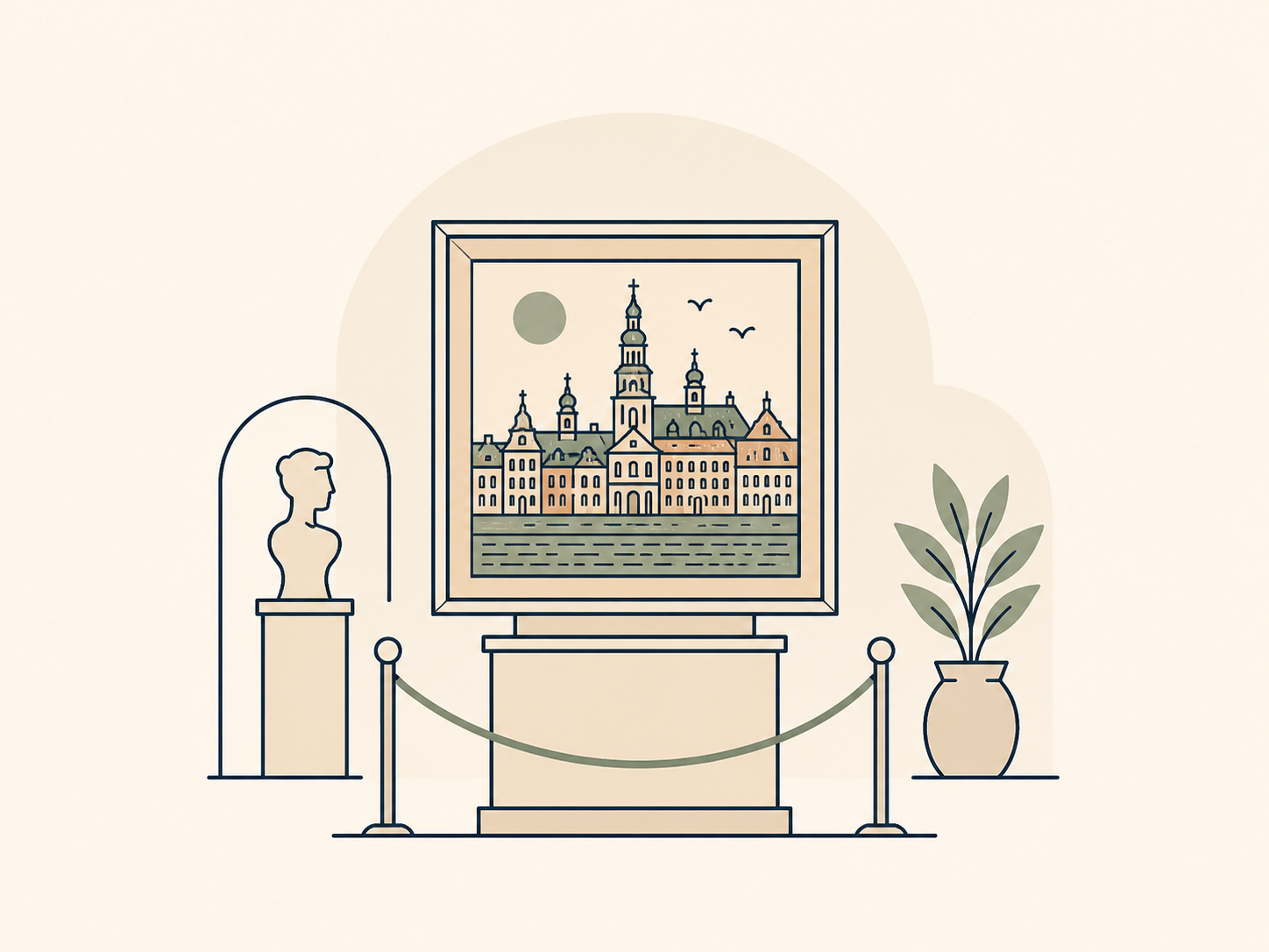 Minimalistyczna ilustracja muzeum i kultury w Krynicy-Zdroju