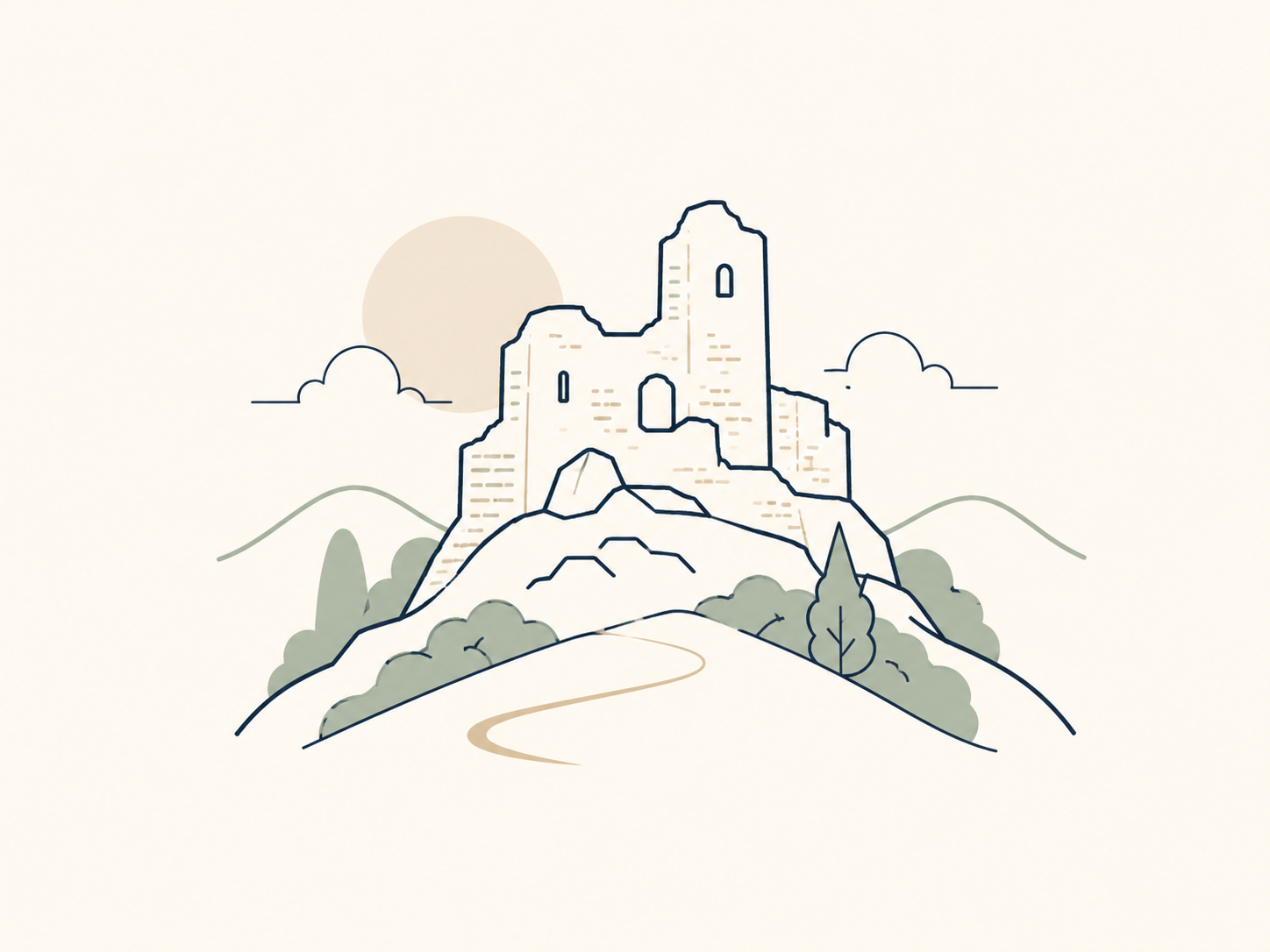 Minimalistyczna ilustracja ruin zamku w Muszynie niedaleko Krynicy-Zdroju